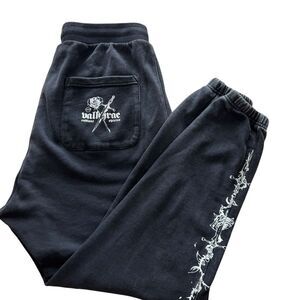 Valkyrae  Radiant Spirits Women’s Sweat Pants Joggers Black Wash Rose Dagger Lrg